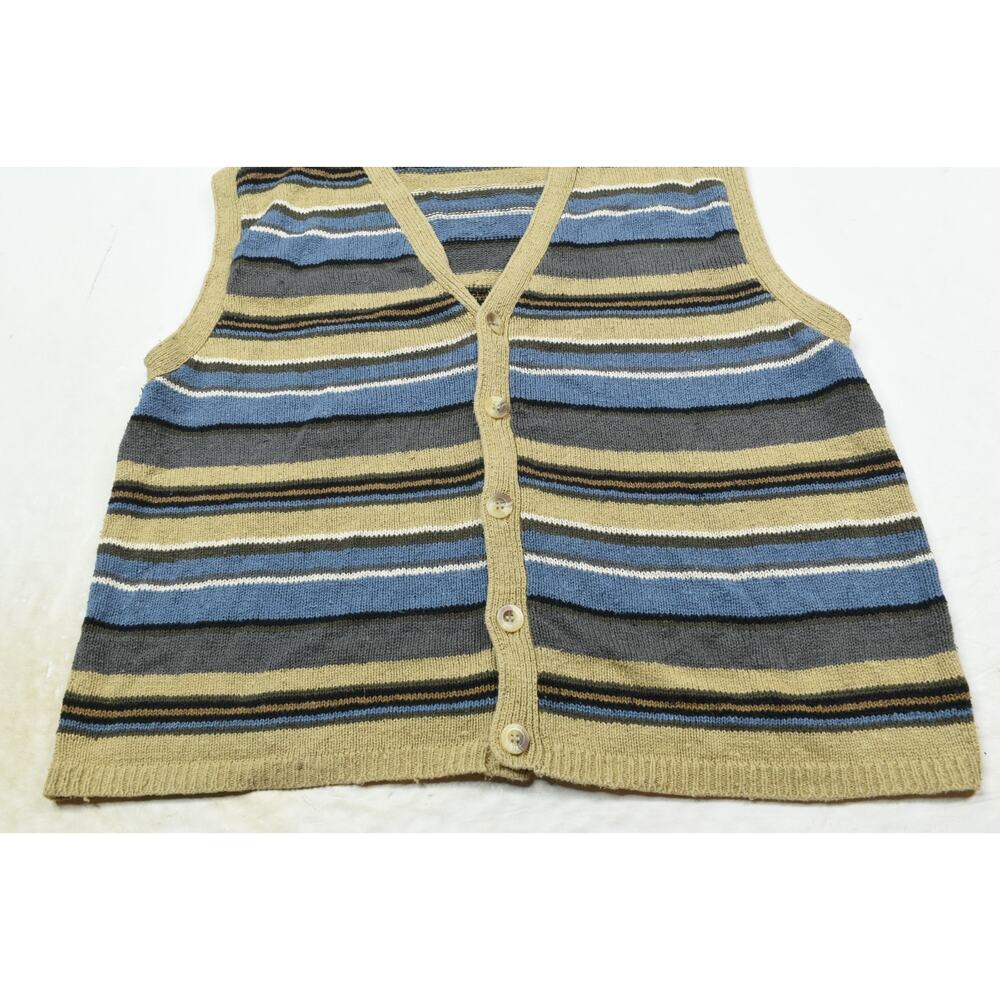 Vintage GAP Sweater Vest Mens Large Beige Blue Striped Silk Cotton Button-Up - Picture 4 of 9